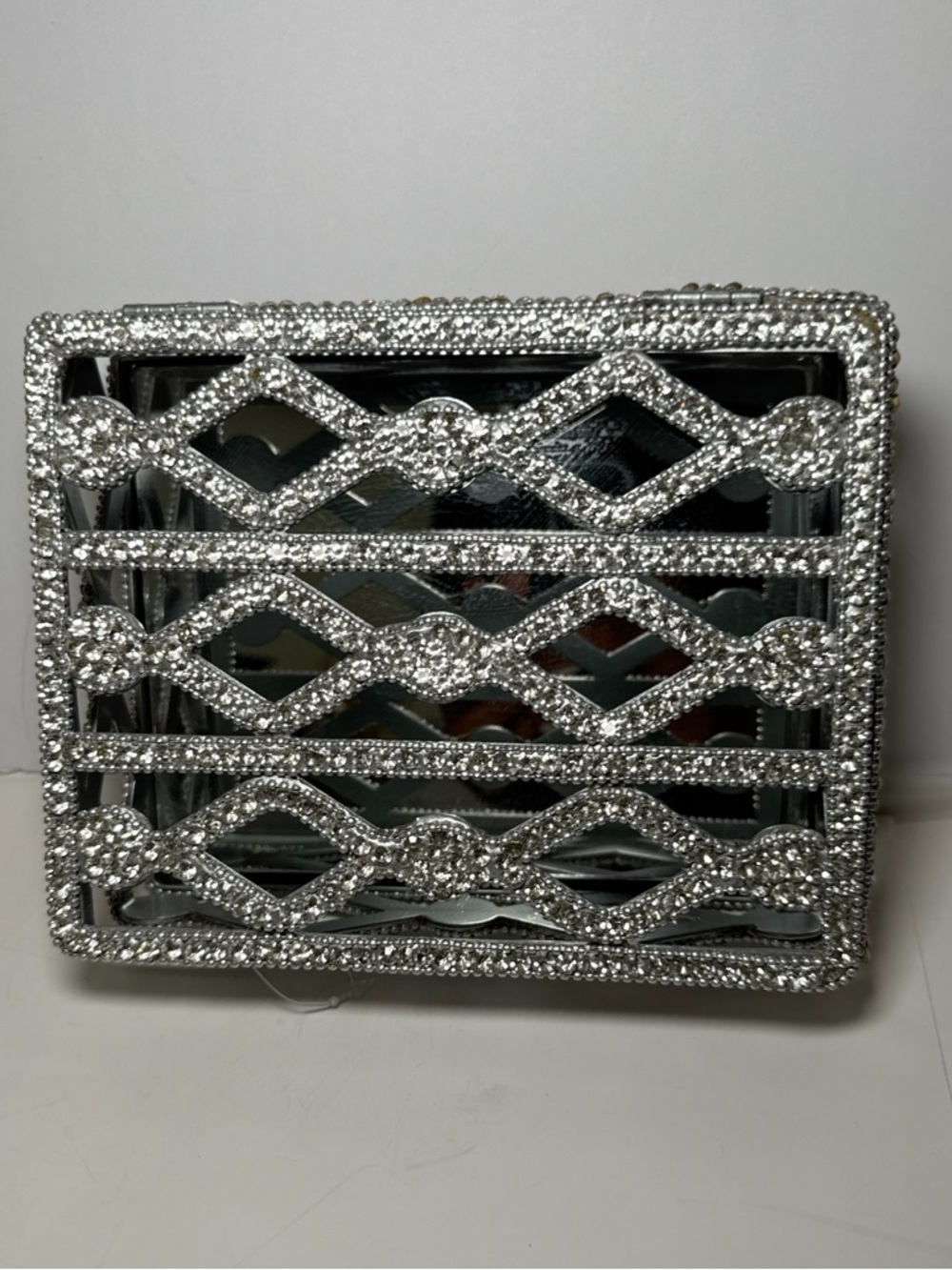 Crystal Rhinestone Jewelry Box Mirrored Trinket Storage Organizer Silver